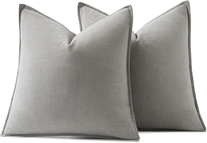 MIULEE Decorative Linen Pillow Covers 18x18 Inch Light Gray | Boho Farmhouse​ - Image 6