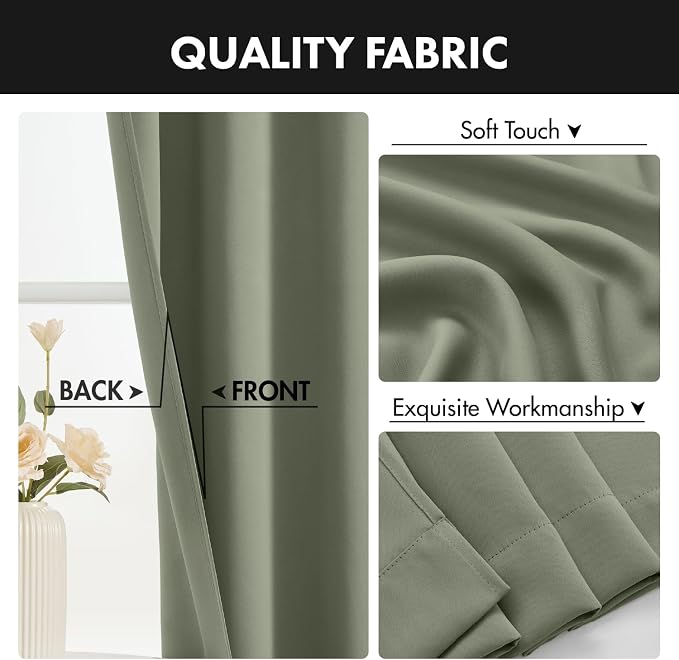 MIULEE Sage Green Blackout Curtains 4 Panels Set 72 Inch Length Bedroom | - Image 7