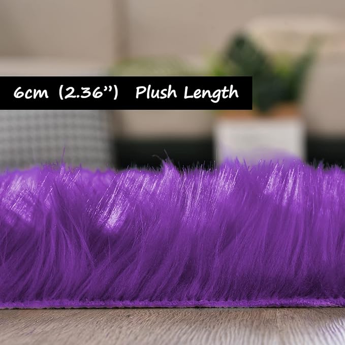 Goolela Purple Sheepskin Rug 2x6 Fluffy Fuzzy Furry Runner - Image 2