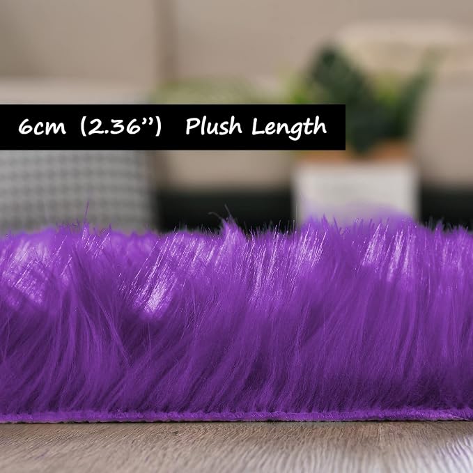 Goolela Purple Fluffy Circle Rug 3ft Faux Fur Rug - Image 3