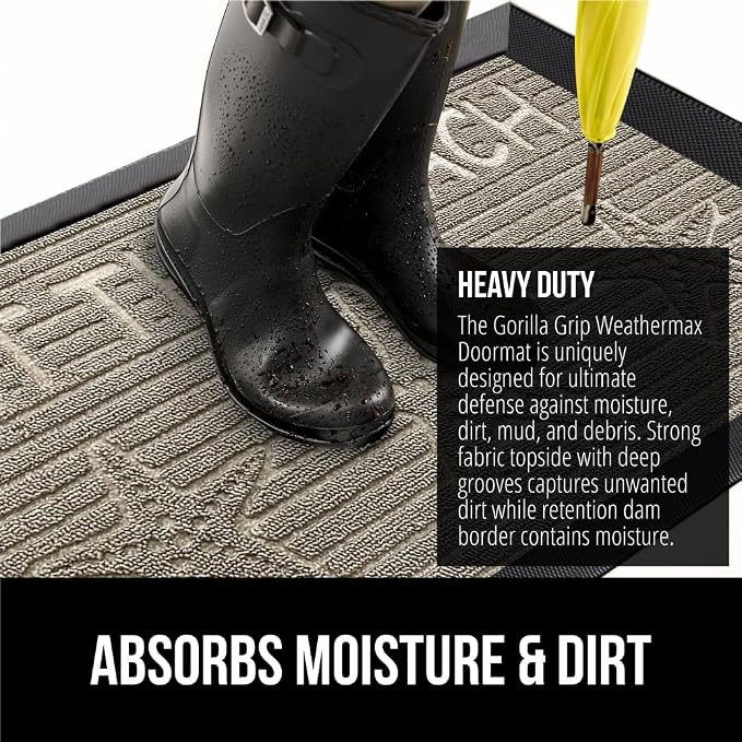 GORILLA GRIP 100% Waterproof All-Season WeatherMAX Doormat, US Designed Natural - Image 4