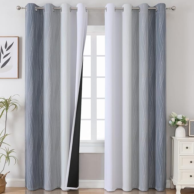 Estelar Textiler Grey and Greyish White Gradient Blackout Curtains 102 Inches by ESTELARTEXTILER