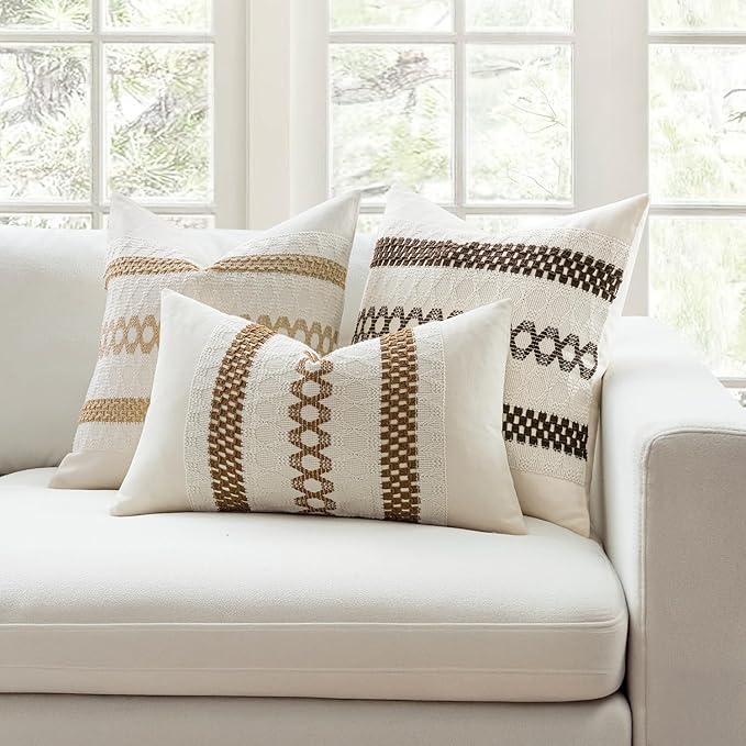 MIULEE Set of 2 Dark Brown Boho Decorative Pillow Covers 20x20 Inch Farmhouse - Image 3