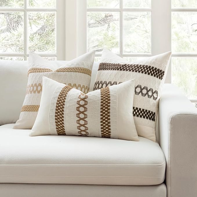 MIULEE Set of 2 Dark Brown Boho Decorative Pillow Covers 20x20 Inch | Fall - Image 3