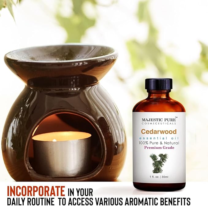 Majestic Pure Cedarwood Essential Oil with Glass Dropper - 1 Fl Oz - 100% Pure and Natural Cedarwood Oil - Premium Grade Essential Oils for Diffuser, Aromatherapy, Soap and Candle Making