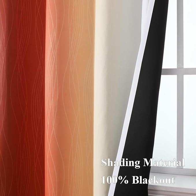 Burnt Orange and Greyish White Ombre Blackout Curtains 52Wx96L Inch Long | - Image 5