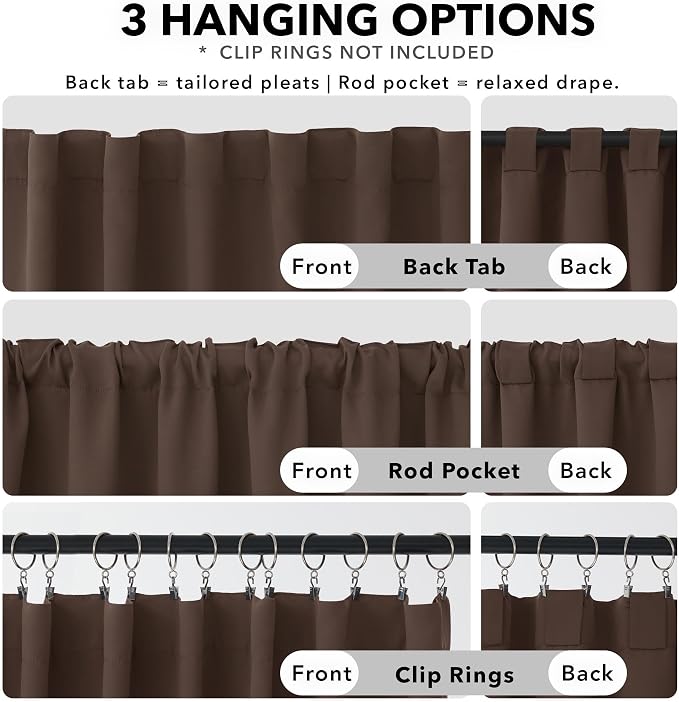 Deconovo Blackout Curtains, Thermal Insulated, W70 x L108 2 Panels, Back Tab - Image 2