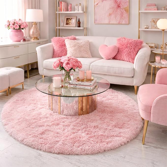 Amdrebio Light Pink Round Circle Rug 4Ft - Image 7