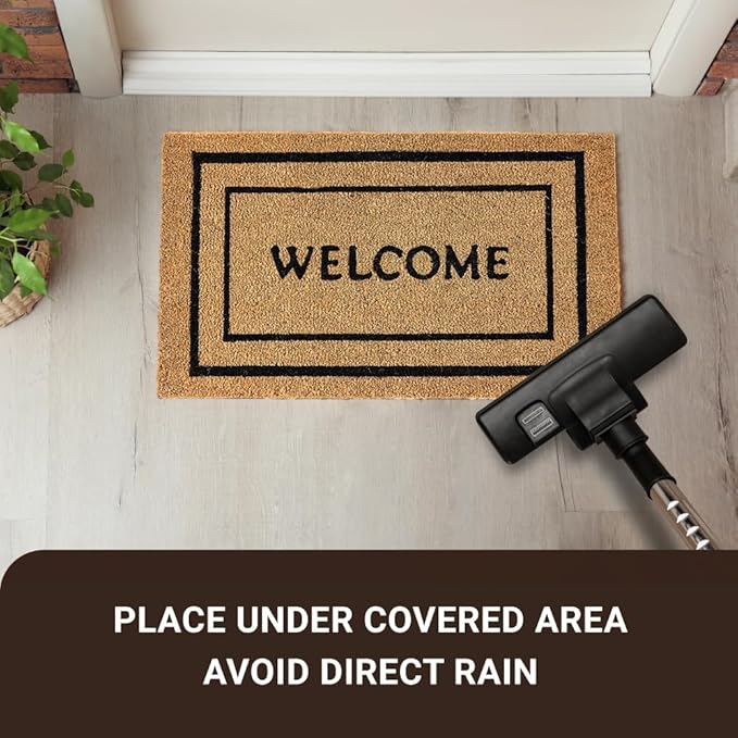 KANKUN Coco Coir Door Mat with Heavy Duty Backing, Welcome Doormat (17" x 30"), Doormat Entrance (Welcome Double)
