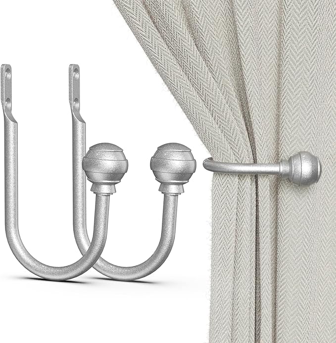 Hion Curtain Holdbacks Silver 2pcs, Curtain Tiebacks Wall Mounted Curtain Hooks by Hion