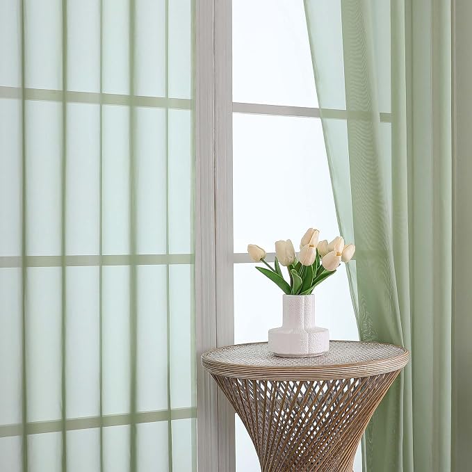 Sage Green Sheer Curtains 120 Inches Long 2 Panels Set, Airy Lightweight Sage - Image 2