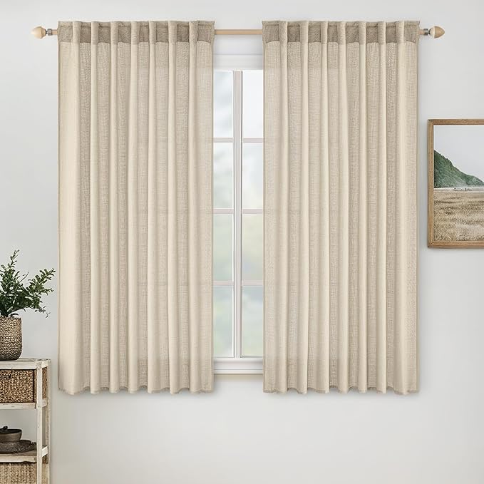 MIULEE Linen Curtains 54 Inch Length 2 Panels by MIULEE