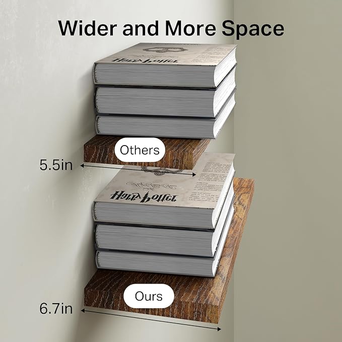 BAYKA Bathroom Floating Shelves for Wall – Bathroom Shelf Over Toilet Farmhouse Rustic Wood for Bedroom, Kitchen, or Living Room Decor – Rustic Brown, Set of 3, Sturdy Storage with 22lb Capacity