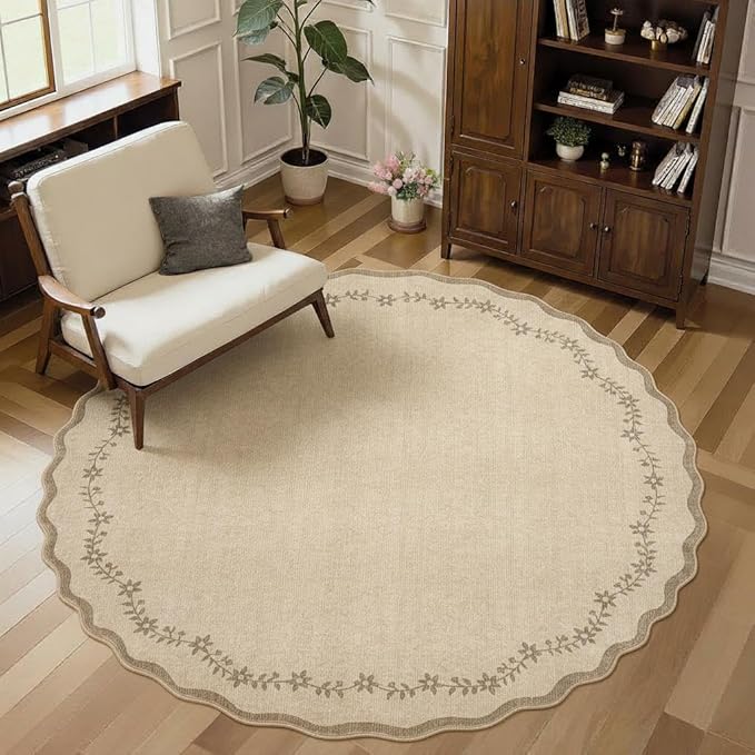 GarveeHome Round Rugs 4ft Scalloped Washable Small Circle Rug - Image 4