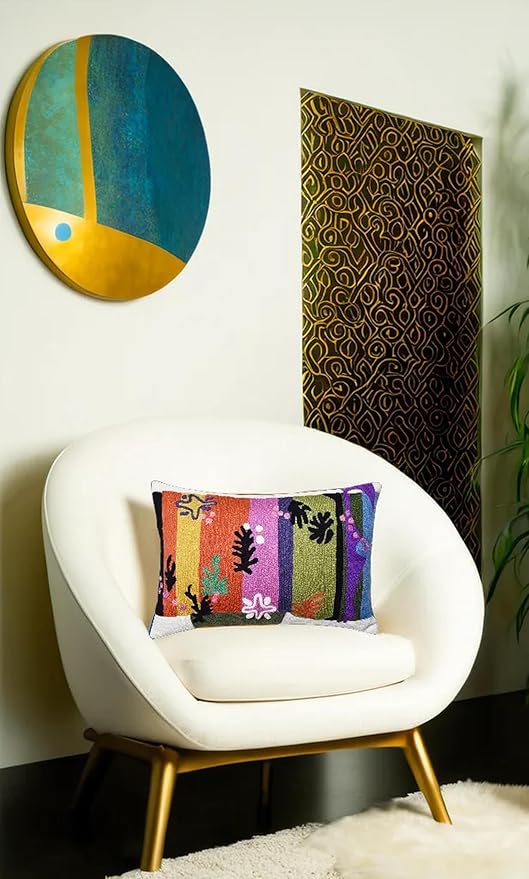 Lumbar Matisse Decorative Pillow Cover Art Nouveau Toss Pillowcase Farmhouse Chair Cushion Contemporary Pillowsham Mid-Century Couch Cushions Hand Embroidered Pillow Wool 18x18