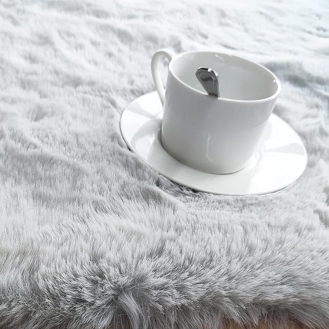 Ghouse Faux Rabbit Fur Round Rug 4ft Grey Round Rugs - Image 4