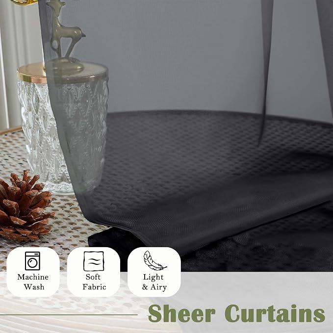 Lecloud Black Sheer Curtains 120 Inches Long 2 Panels, Balance Light & Privacy - Image 7