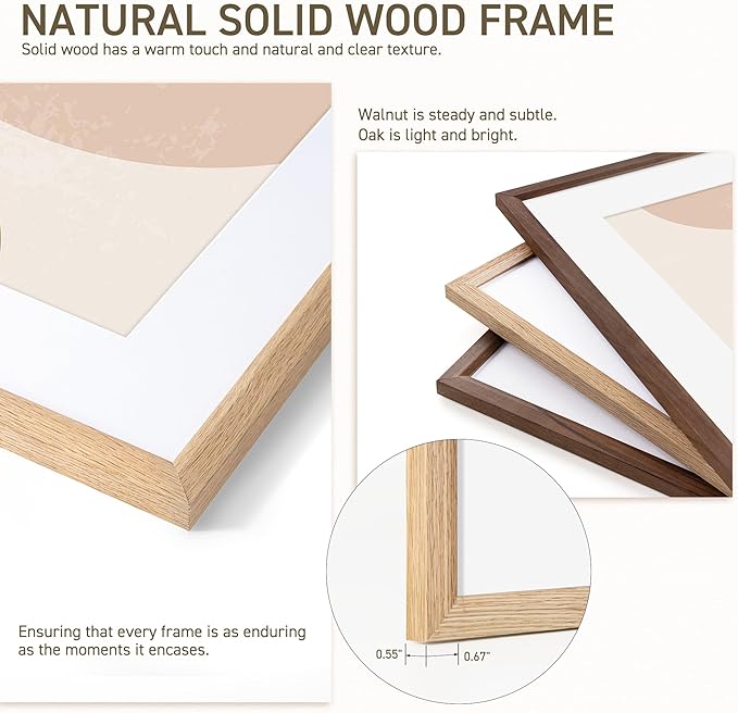 16x16 Picture Frame Set of 4 Natural Solid Oak Photo Frames with 12x12 Removable Mat Wall Hanging Large Handcrafted Frame with HD Plexiglass Wall and Tabletop Display Large Poster Frame
