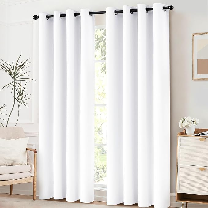 Yakamok Pure White Room Darkening Curtain Panels, Thermal Insulated Curtains - Image 2
