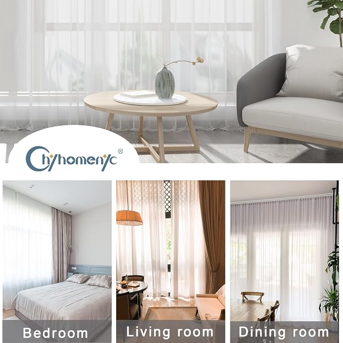 Chyhomenyc Extra Long White Sheer Curtains 120 Inches Long 2 Panels | Voile - Image 4