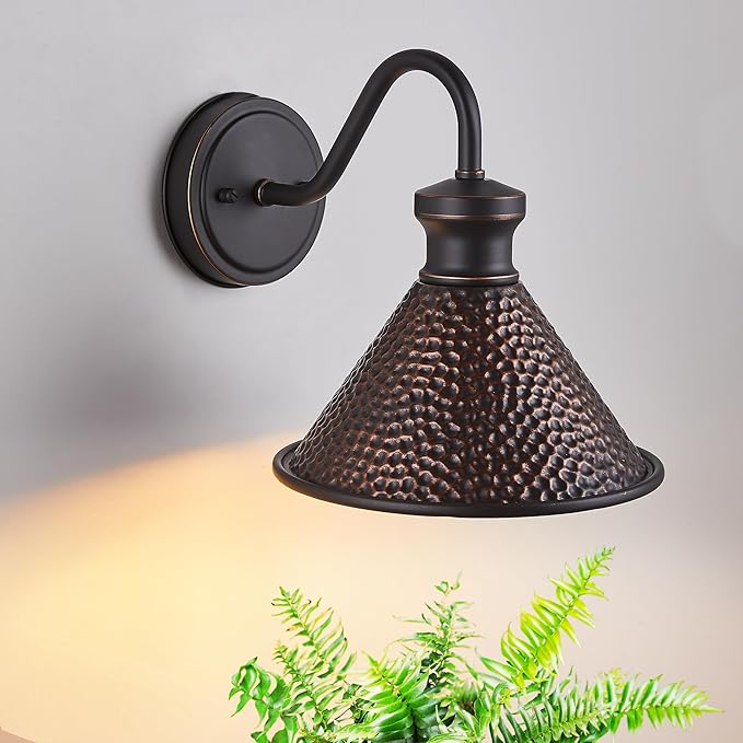 Gooseneck Outdoor Wall Sconce 1-Light E26 Socket Farmhouse Wall Mount Porch & Patio Lights,9.3Inch Width Casting Aluminum Shade,Oil Rubbed Bronze,Easily Installed in Outdoor and Indoor.