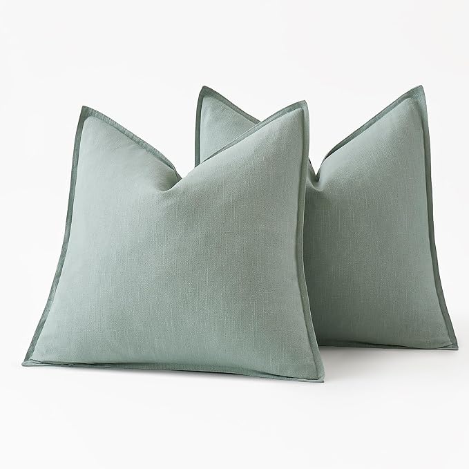 MIULEE Decorative Linen Pillow Covers 18x18 Inch Aqua Green | Boho Farmhouse​ - Image 6