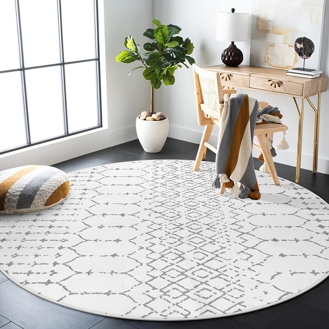 Lahome Moroccan Round Area Rug 5Ft Machine Washable Soft Round Bedroom Rugs - Image 6