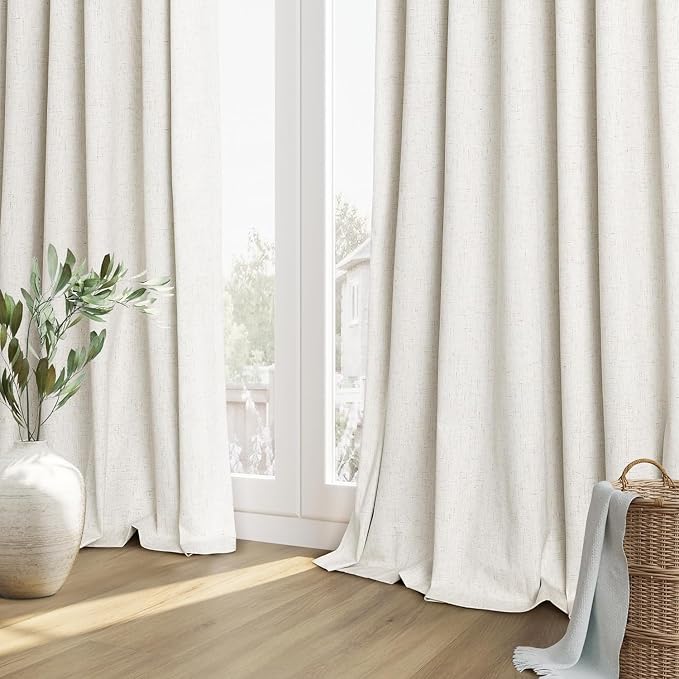 Guken Cream 100% Blackout Cream Linen Curtains 52 Inch Wide by 146 Inch 2 - Image 8