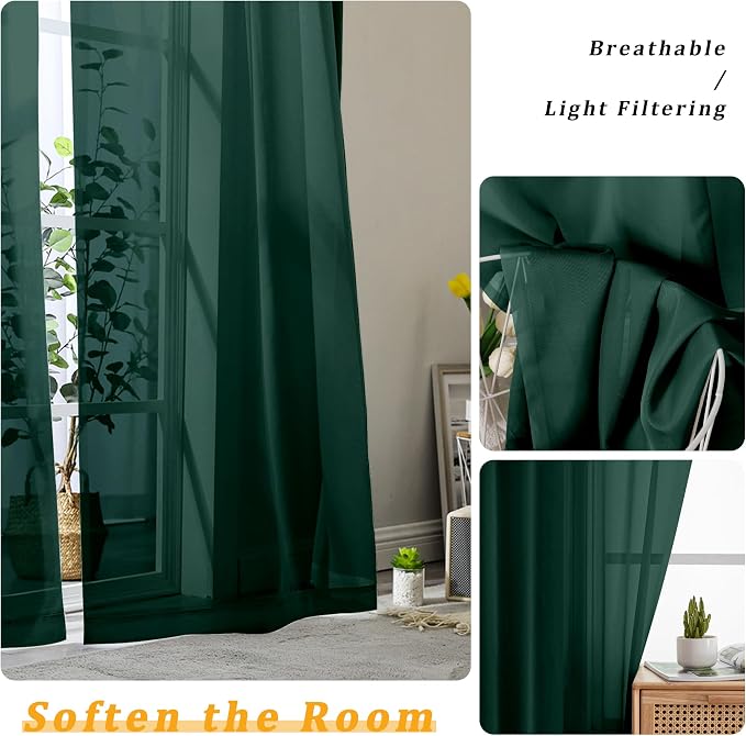 Gwine Hunter Green Valances for Windows, Small Light Filtering Rod Pocket Cafe - Image 4