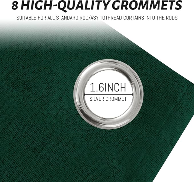 Yakamok Dark Green Linen Curtains 100% Blackout 84 Inches Long, Room Darkening - Image 4