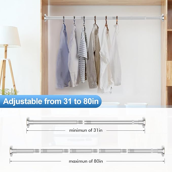 CorkLatta Chrome Shower Curtain Rod 31 to 80 Inch, 1 Inch Diameter Adjustable - Image 4