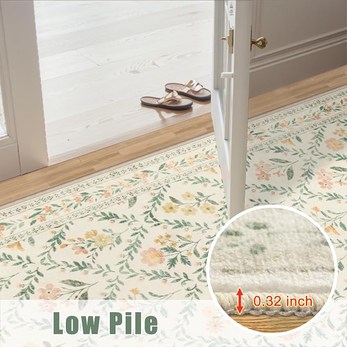 PLHXFR Area Rug 9x12 Living Room: Floral Washable Boho Carpet Beige Multi | - Image 8