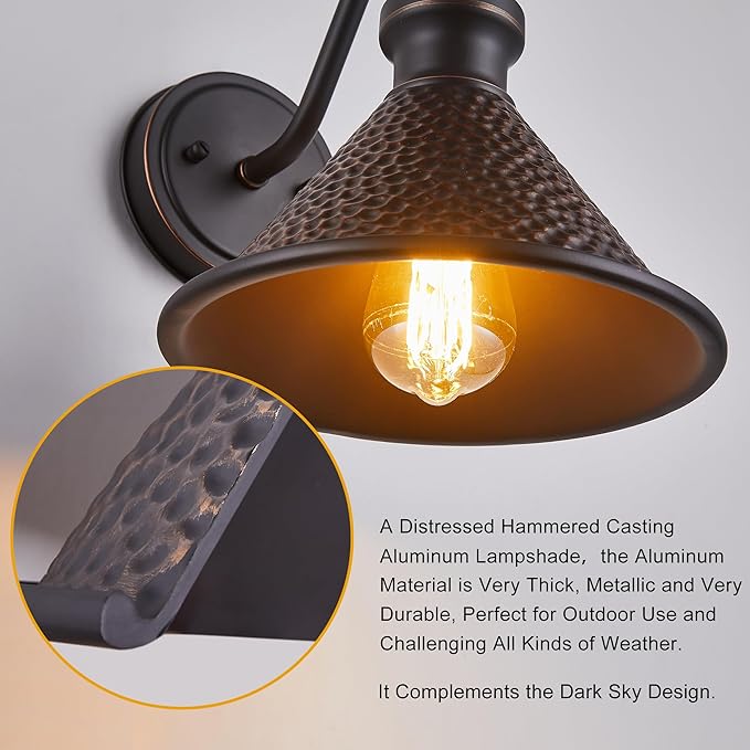 Gooseneck Outdoor Wall Light Fixtures, 2-Pack Farmhouse Barn Lights for Porch, Industrial Oil-Rubbed Bronze Exterior Wall Sconce for Garage, Patio, E26 Base Anti-Rust, Bulb not Included