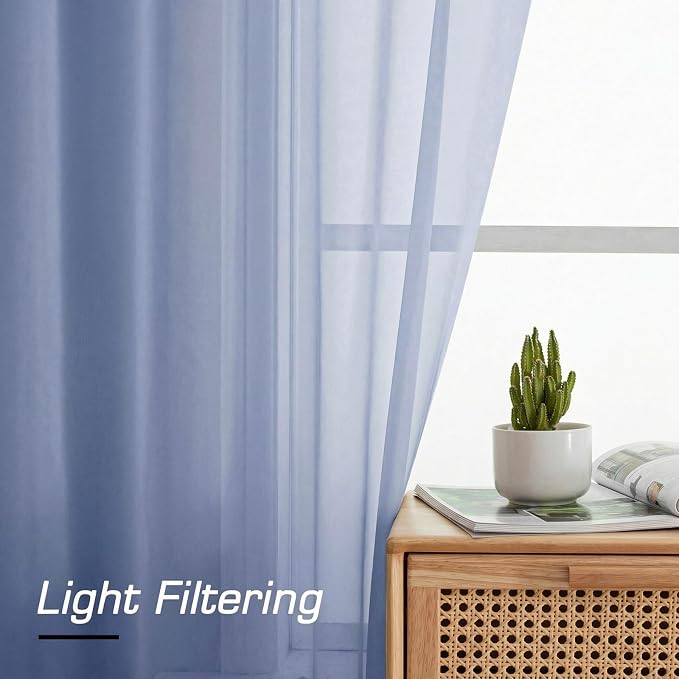 Simplebrand Denim Short Sheer Curtains 45 Inch Length - Image 2