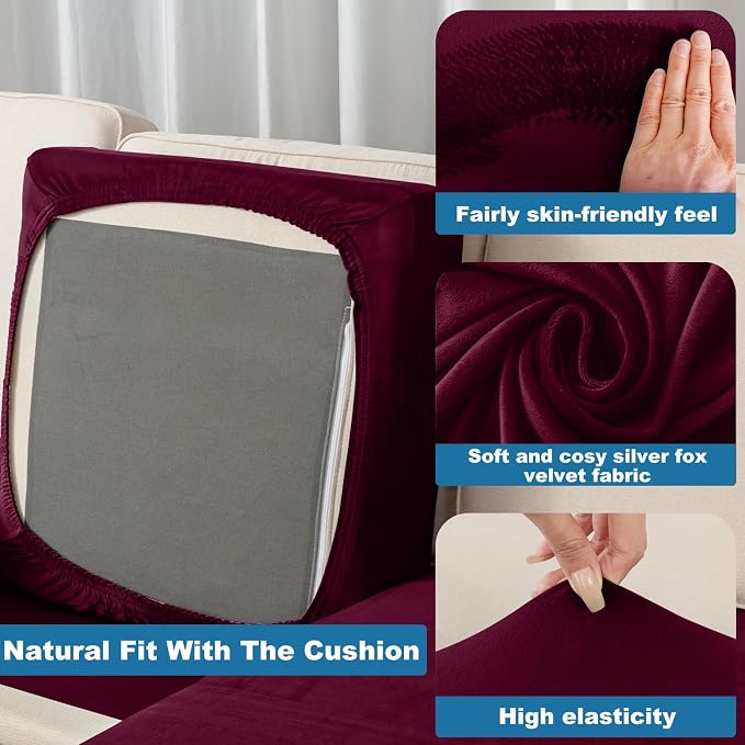 Couch Cover Stretch Velvet Sofa Cushion Cover 3-Piece - Image 5