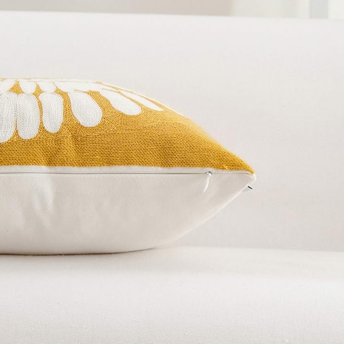 HWY 50 Mustard Yellow Decorative Throw Pillow Covers 18x18 Inch, Pack of 2 Embroidered Cotton Farmhouse Cushion Cover Pillow Case for Sofa Couch Living Room Bed Bedroon, Sunflower Design