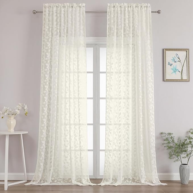 Chyhomenyc Extra Long Ivory Sheer Curtains 108 Inch Length 2 Panels Set by Chyhomenyc