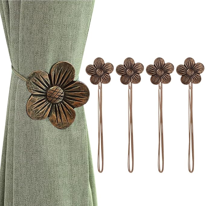 Lewondr Curtain tie Magnetic, 4 Pieces Vintage Resin Flower Curtain Drapery by Lewondr