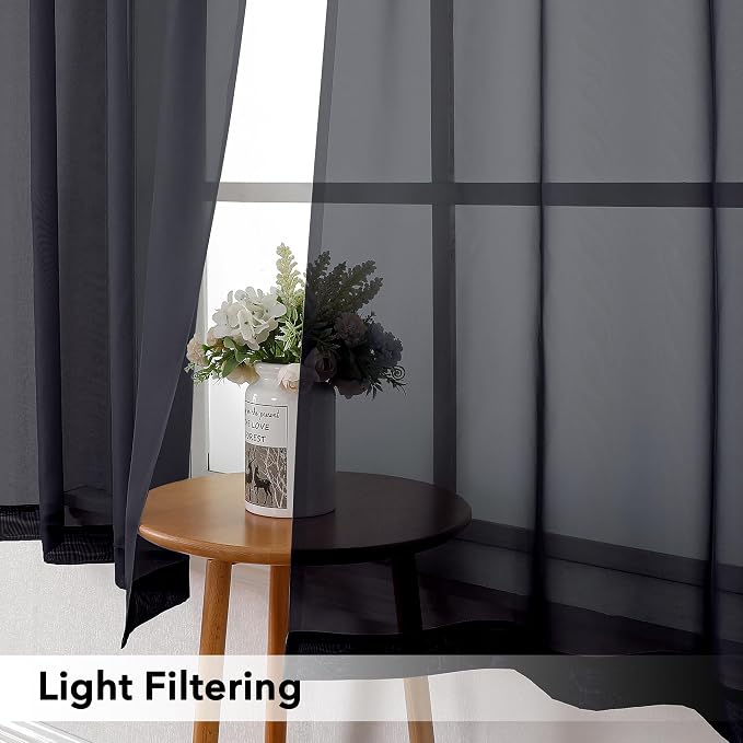 Simplebrand Black Short Sheer Curtains 45 Inch Length - Image 2