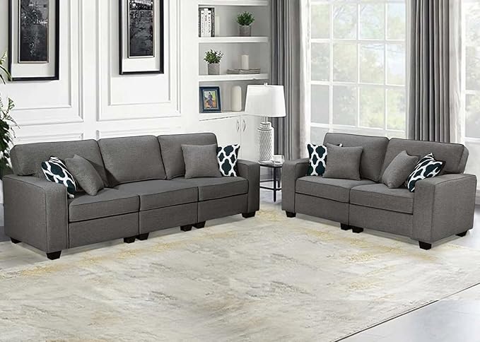 L Lengend Vansen Modular Sectional Sofa U Shaped Couch with Ottoman Modern Reversible Corner Sectional Couch for Living Room (Dark Grey, 2+3)