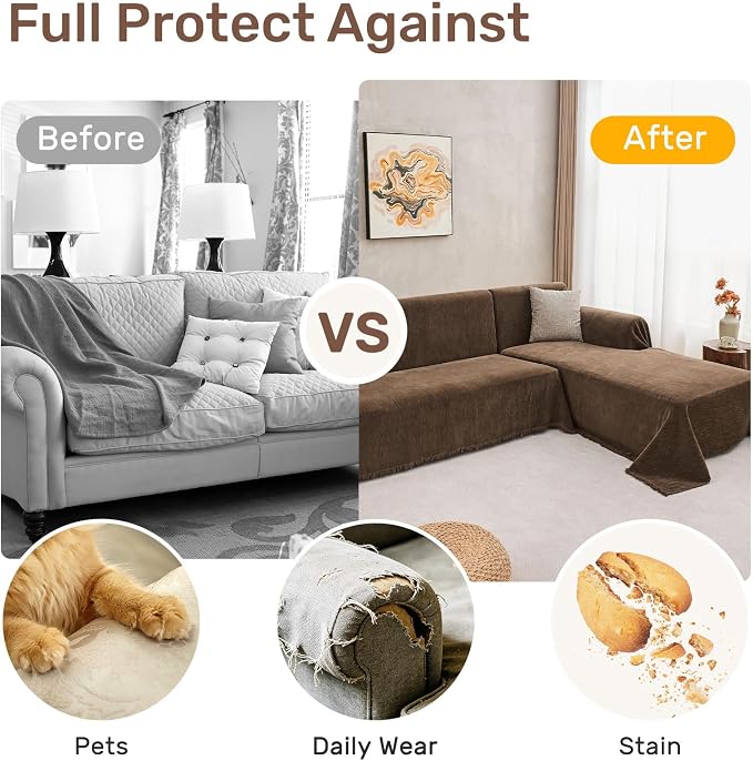 2 Pieces Sectional Couch Covers L Shaped Cover XXXL Coffee | Thick Washable - Image 4