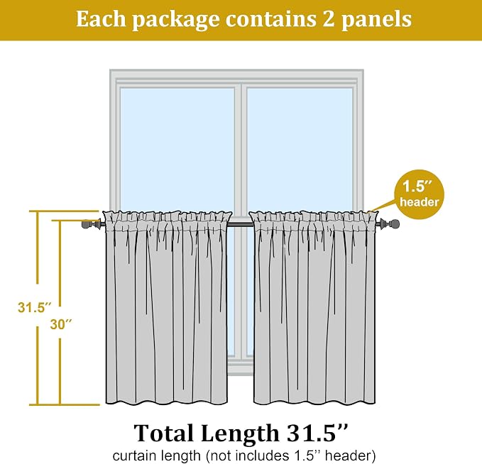 Short Lime Sheer Curtains 30 Inch Length 2 Panels Set, Kitchen Curtains Tiers - Image 2