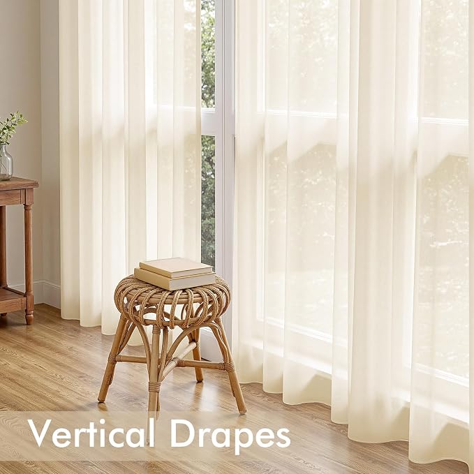 MIULEE Butter Cream Sheer Curtains 102 Inches Long 4 Panels 42 x 102 Inches | - Image 5