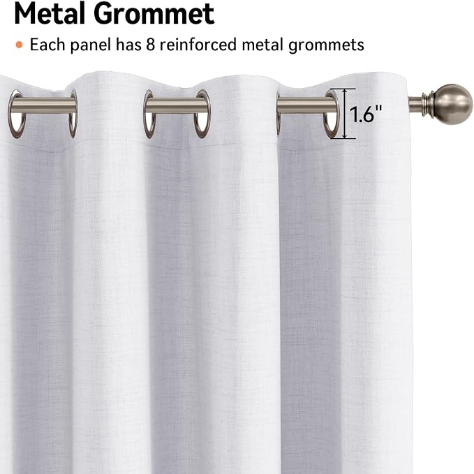 100% Blackout Linen Textured Curtains 90 Inch Long, Bright White | 100% - Image 5