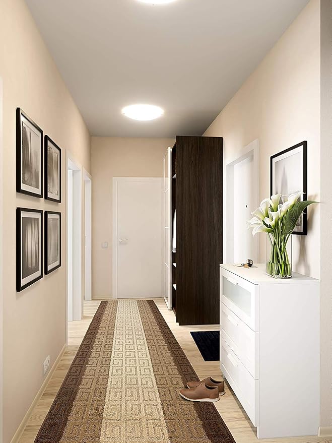 Custom Length Hallway Runner Rug, Slip Resistant, Meander Brown, 26 Inch X 23 - Image 2
