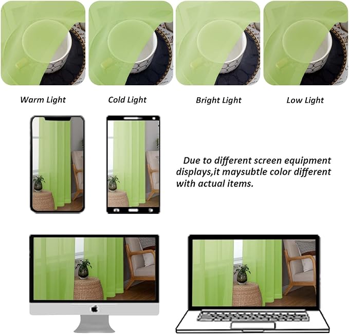 Chyhomenyc Lime Sheer Curtains 30 inch Length 2 Panels, Light Filtering Voile - Image 8