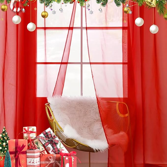 youleyar Solid Sheer Rod Pocket Curtain Voile Draperies 2 Panels White Beige - Image 3