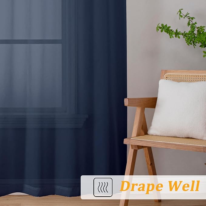 Gwine Navy Blue Sheer Curtains for Bedroom 54 inches Long 2 Panels, Light - Image 6