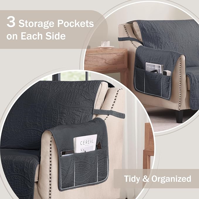 Black Loveseat Covers 2 Cushion Couch, Water-Repellent Sofa Cover - Image 4