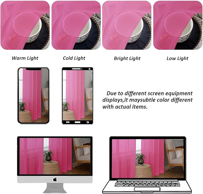Chyhomenyc Hot Pink Sheer Curtains 96 inches Long 2 Panels, Light Filtering - Image 8